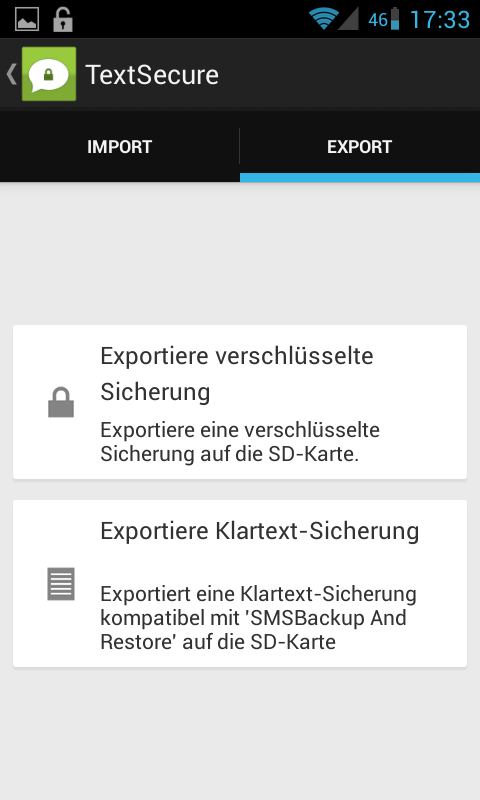 Textsecure Export Settings