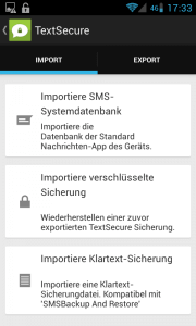 Textsecure Import Settings