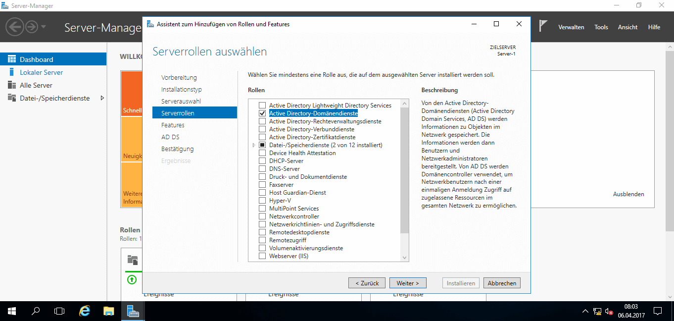 Microsoft Windows Server 2016 - Active Directory installieren