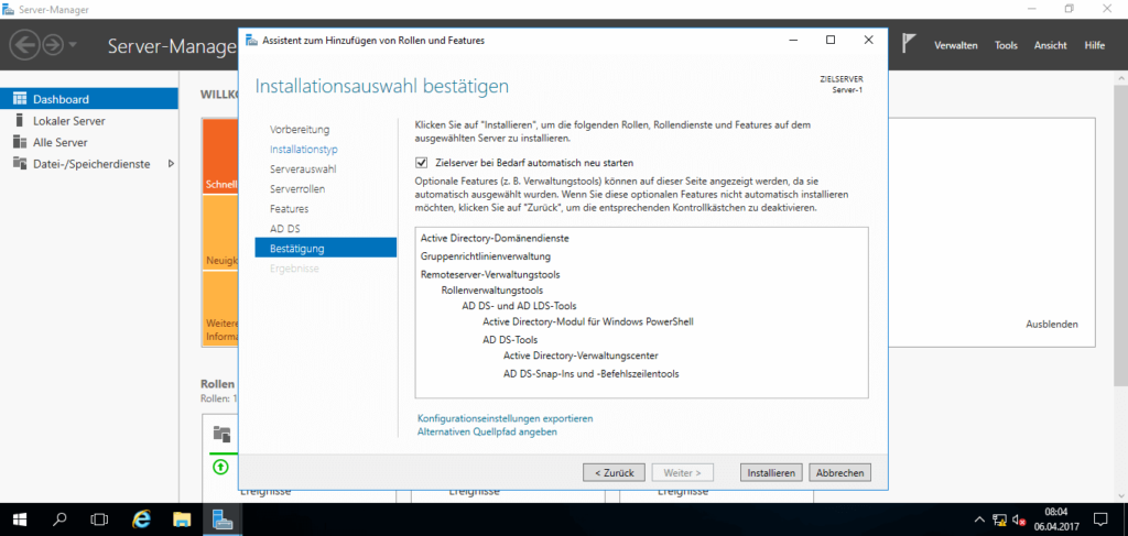 Microsoft Windows Server 2016 - Active Directory Installation Abschluss