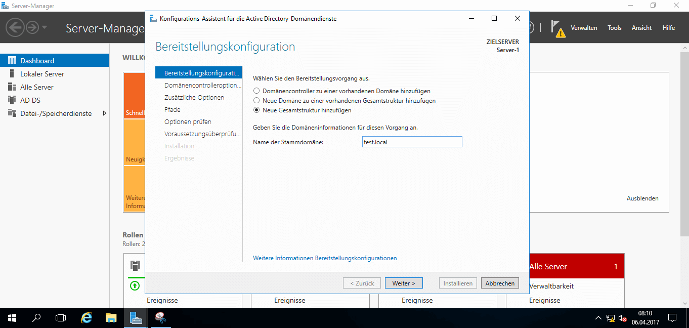 Microsoft Windows Server 2016 - Active Directory Konfiguration