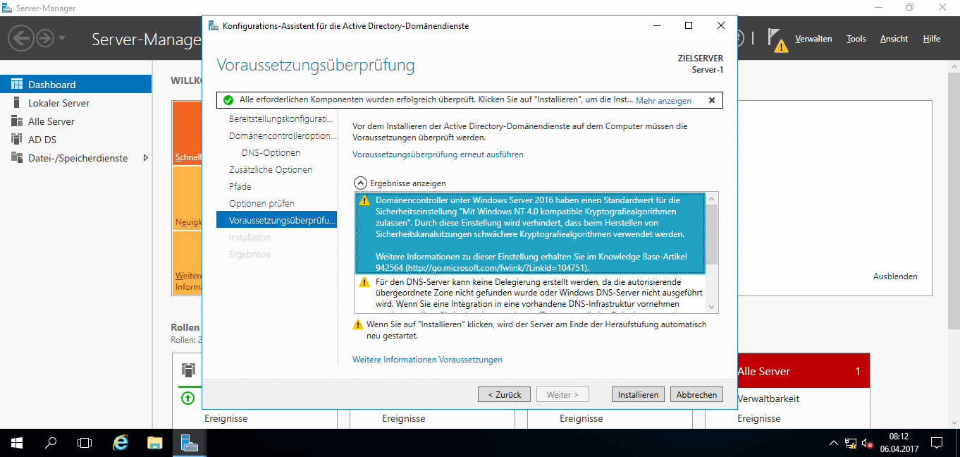 Microsoft Windows Server 2016 - Active Directory Konfiguration Abschluss