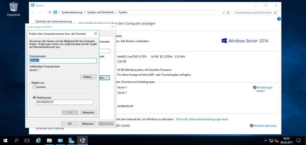 Microsoft Windows Server 2016 - Hostname konfigurieren