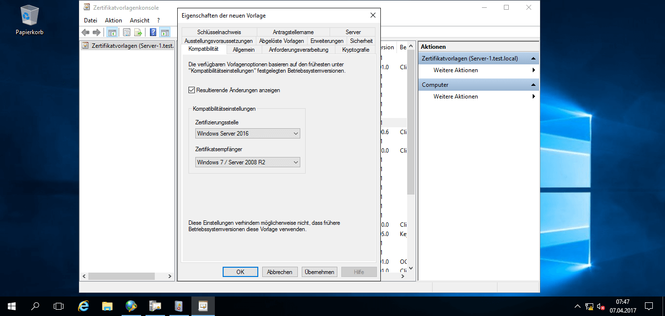 Microsoft Windows Server 2016 - Neue Zertifikatvorlage